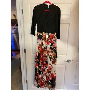 Black/Azalea Long Cocktail Maxi with 3/4 Sleeves